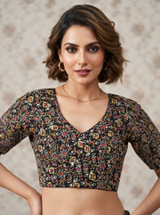 Divine Desire Ajrakh Printed Kantha Embroidered Cotton Blouse