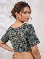 Divine Desire Ajrakh Printed Kantha Embroidered Cotton Blouse