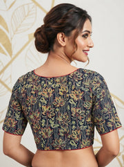 Divine Desire Ajrakh Printed Kantha Embroidered Cotton Blouse