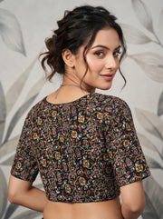 Divine Desire Ajrakh Printed Kantha Embroidered Cotton Blouse