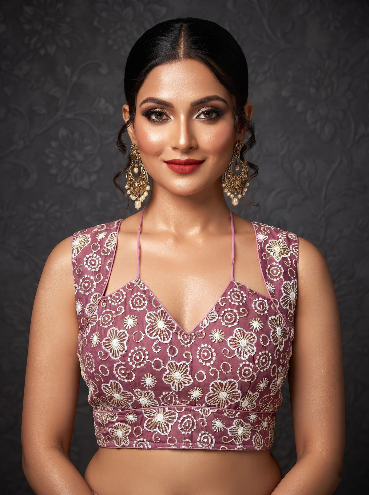 The Glam Edit Vichitra Silk Embroidered Blouse