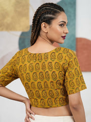 Divine Desire Ajrakh Printed Kantha Embroidered Cotton Blouse