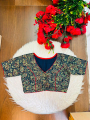 Divine Desire Ajrakh Printed Kantha Embroidered Cotton Blouse