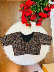 Divine Desire Ajrakh Printed Kantha Embroidered Cotton Blouse
